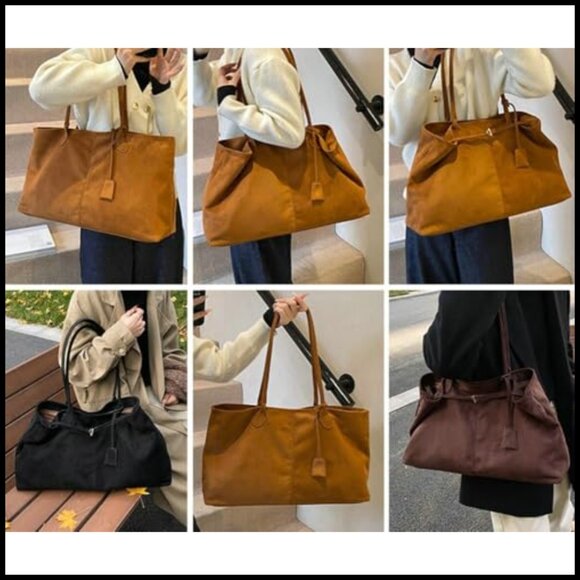 Oversized Suede Hobo Tote Elegant Slouchy Shoulder Bag Minimal Chic Retro - Picture 7 of 7